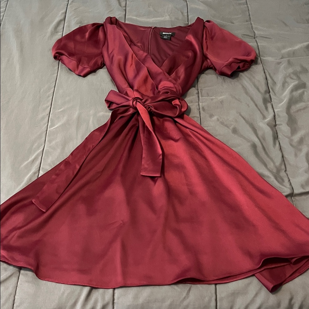 DKNY Deep burgandy Wrap Midi Dress